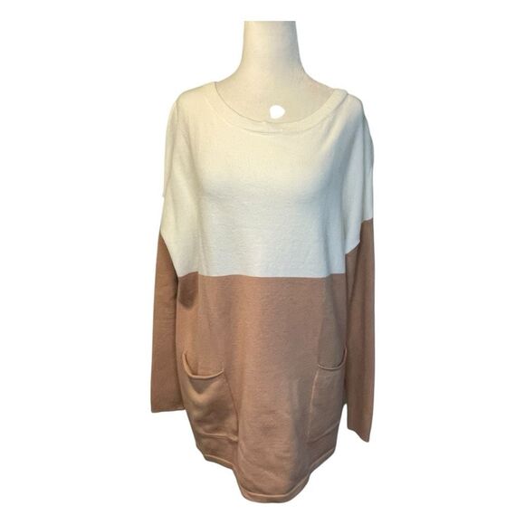 Pretty Garden Colorblock Sweater Mini Dress Cream Tan Knit S - Picture 4 of 10